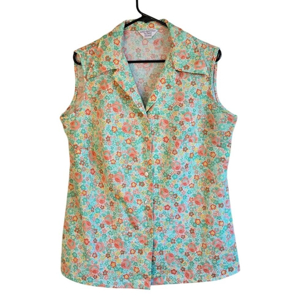 Vintage 1970's Sears the tunic perma-prest funky floral shirt size 1x